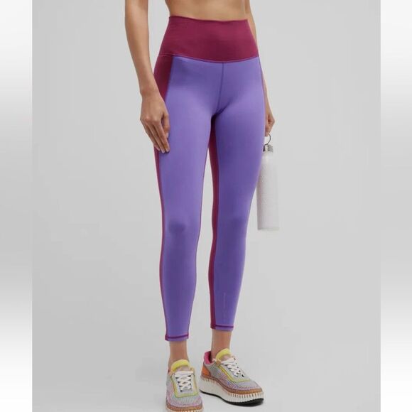 TEREZ Electric Purple And Black Raspberry TLC Colorblock Leggings Sz L NWT - Picture 1 of 16